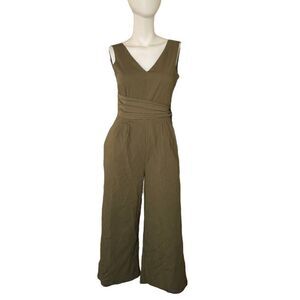 J crew womens Sz 0 olive green wide legs jumpsuit